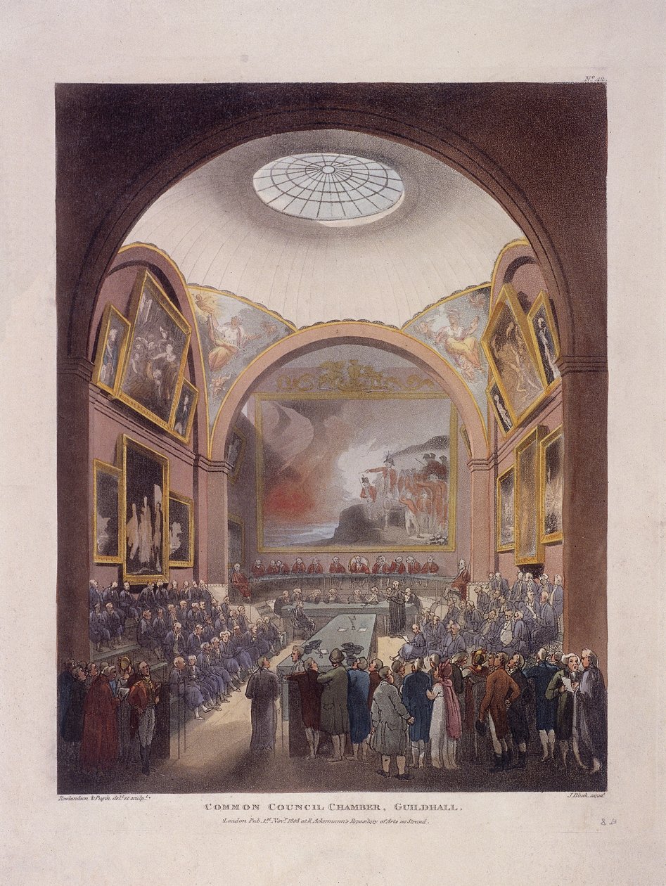 Guildhall Council Chamber, Londýn, 1808 od J Bluck