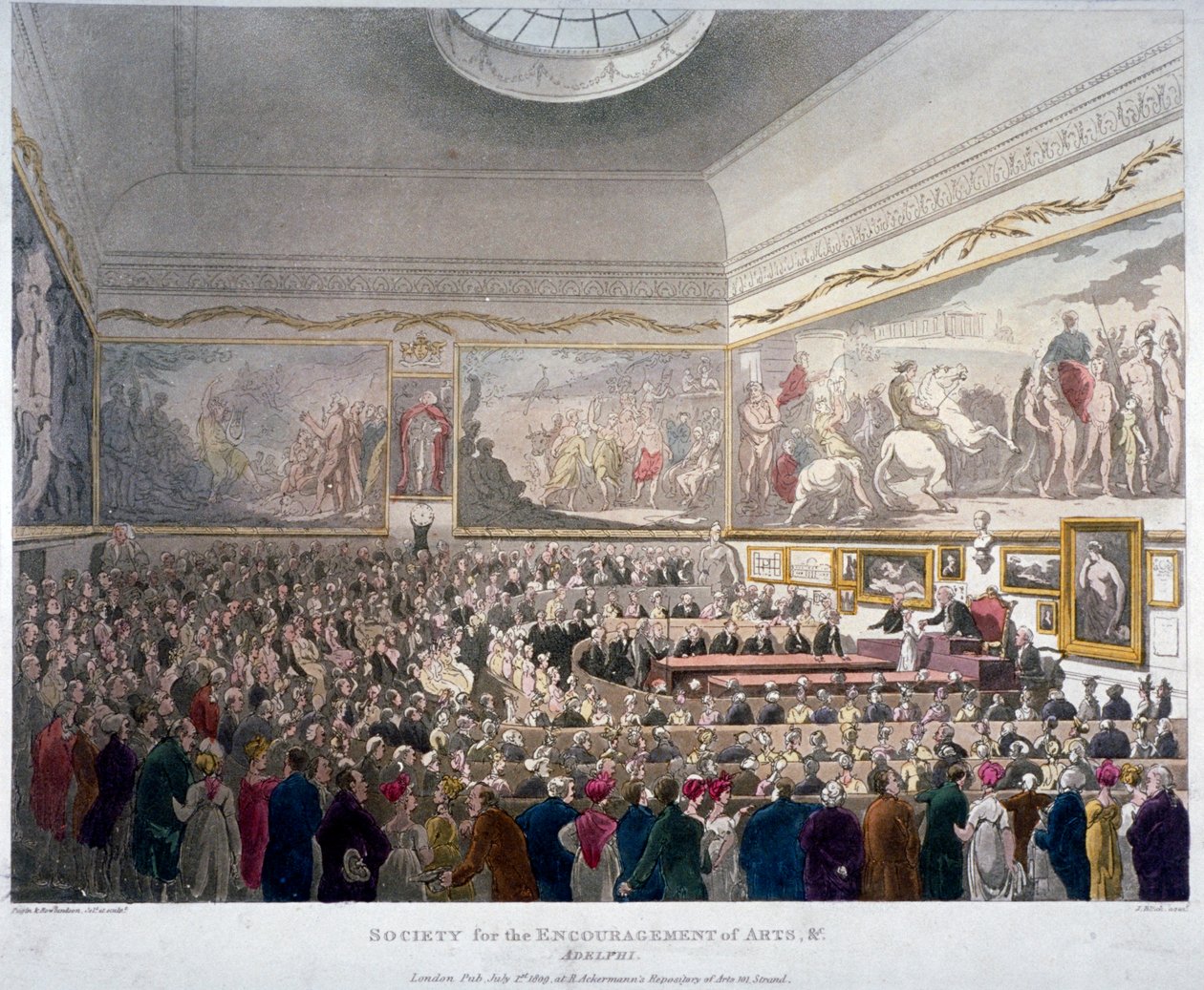 Setkání Společnosti umění v Adelphi Buildings, Westminster, Londýn, 1809 od J Bluck