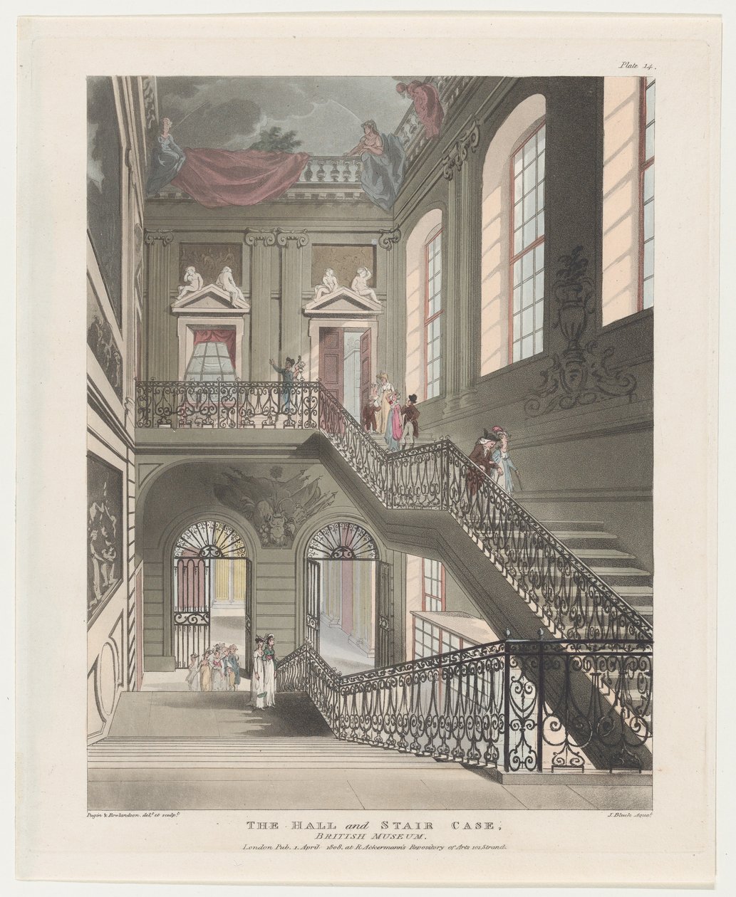 The Hall and Stair Case, Britské muzeum, 1. dubna 1808, 1. dubna 1808. od J. Bluck