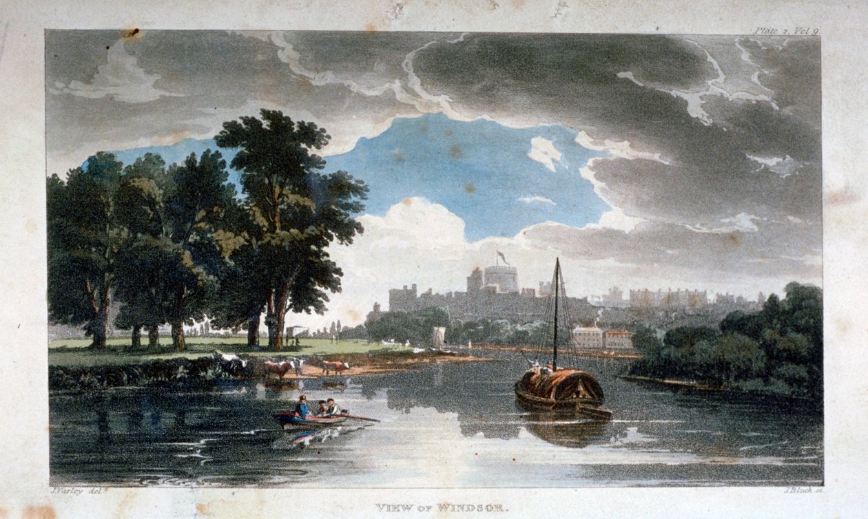 Pohled na Windsor od řeky Temže, Berkshire, c1820 od J Bluck
