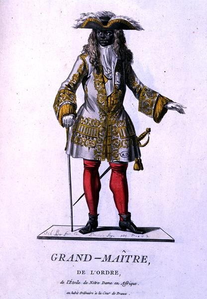 Velmistr Řádu hvězdy Notre-Dame v Africe, z „Recueil de Tous Les Costumes des Orders Religieux et Militaires“, vydáno 1785 (barevná rytina) od J. C. (after) Bar