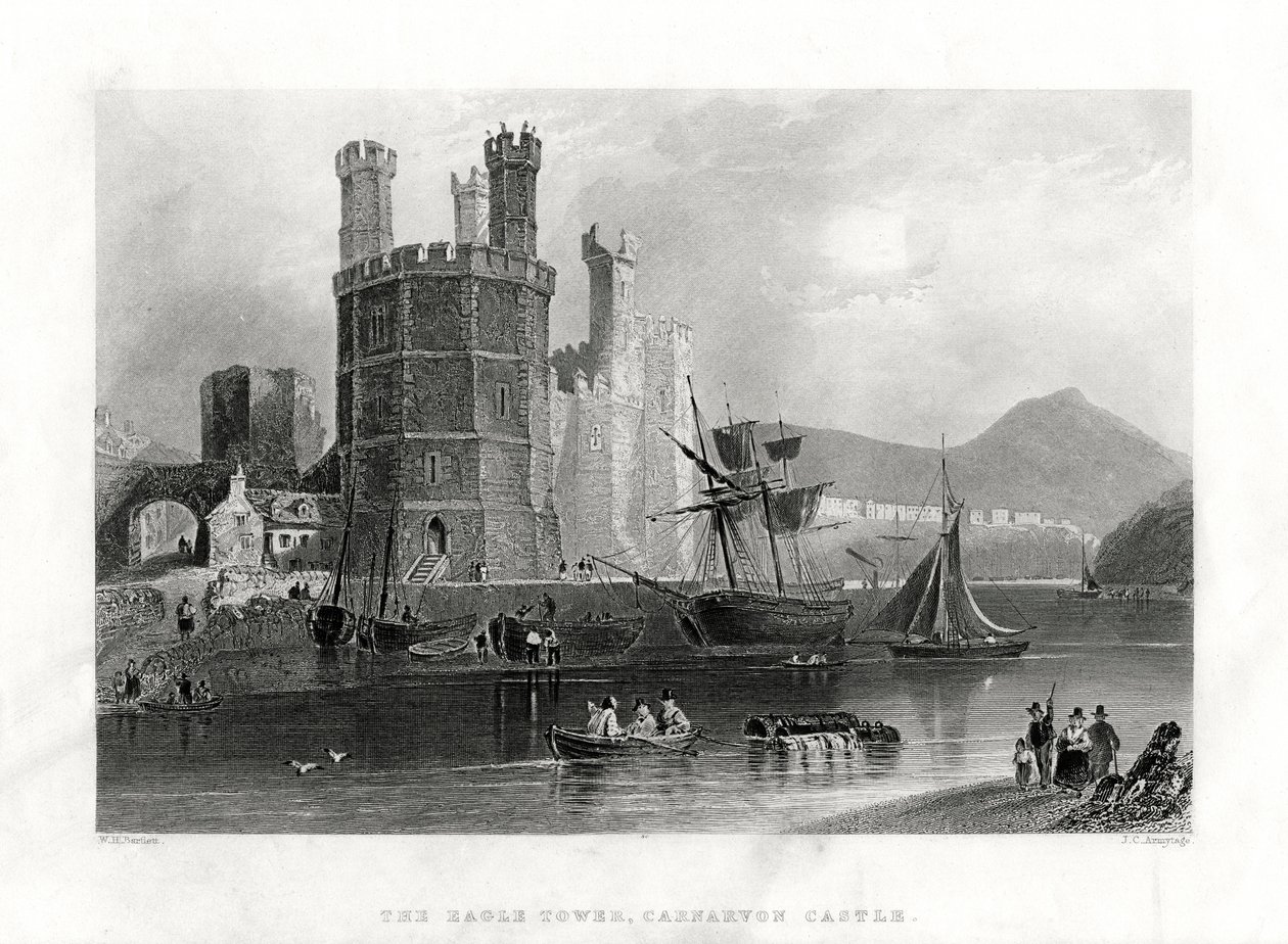 Orlí věž, hrad Carnarvon, Caernarfon, Severní Wales, 1860 od J. C. Armytage