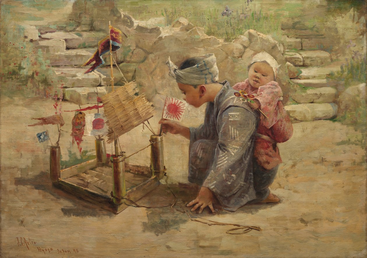 Japonský chlapec staví válečného muže, 1895. od J. C. Arter.