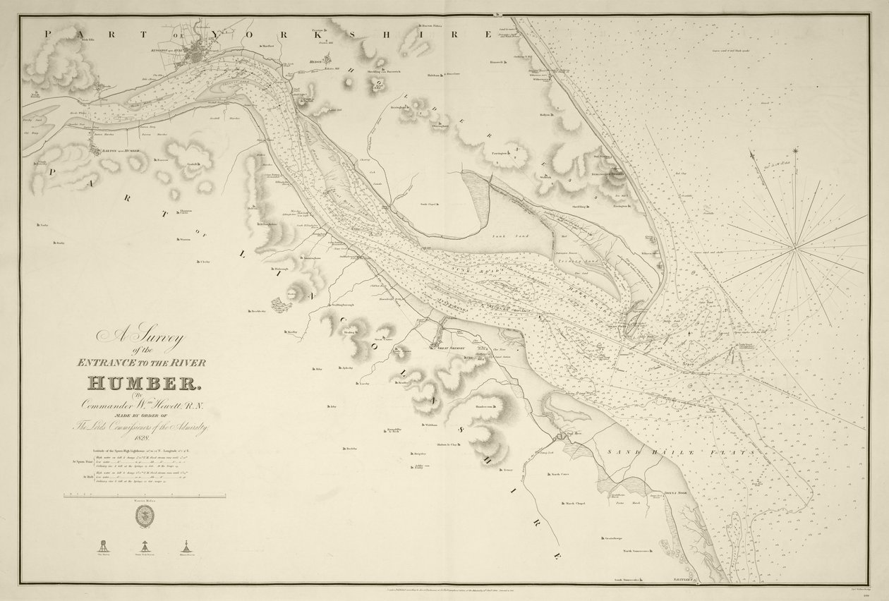 Průzkum vjezdu do řeky Humber provedený komandérem Williammem Hewettem, R.N., na příkaz pánů komisařů admirality 1828. od J. & C. Walker