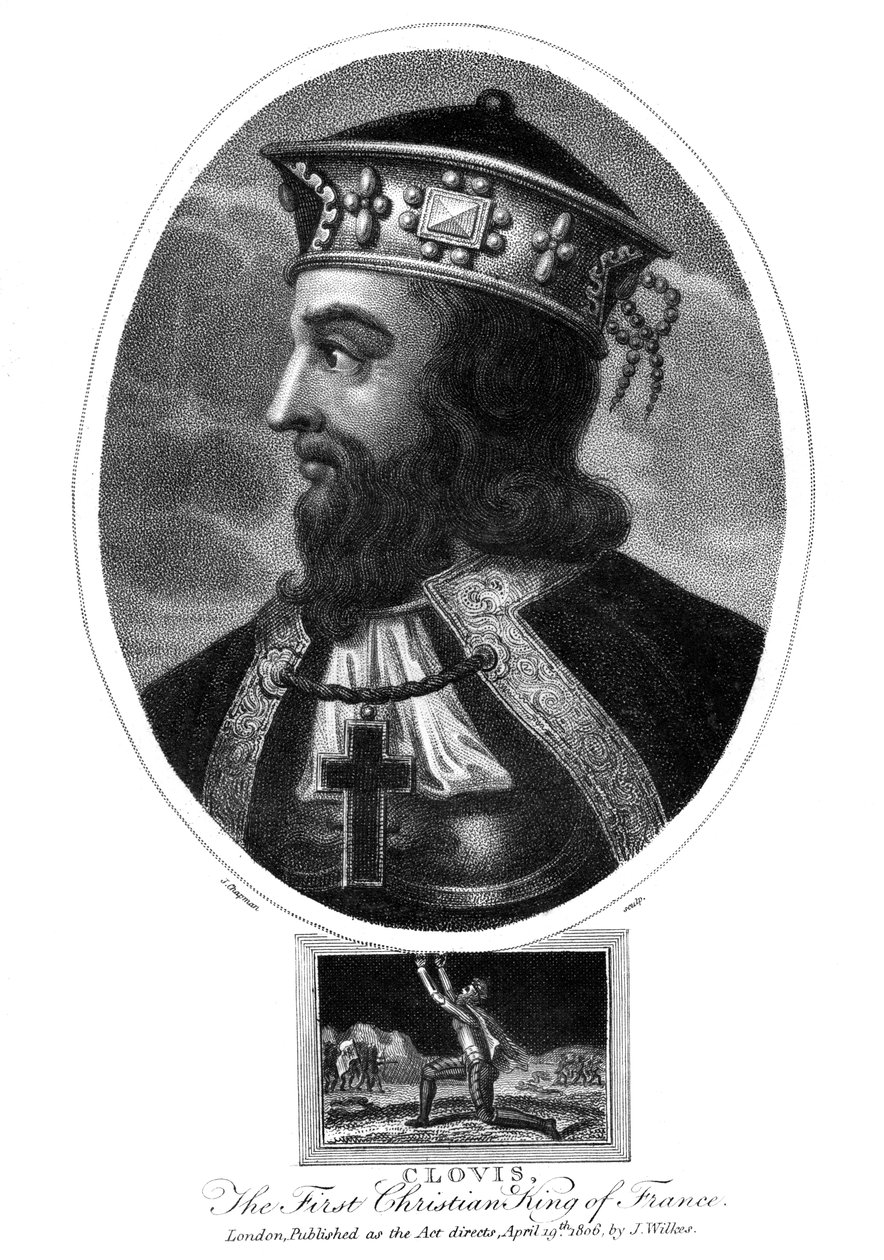 Clovis, první křesťanský král Franků, 1806. od J. Chapman