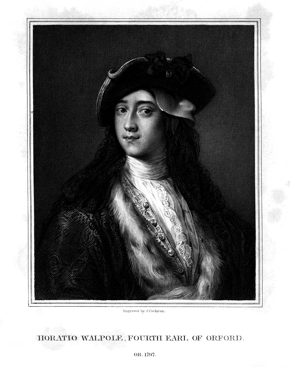 Horace Walpole, 4. hrabě z Orfordu, politik, spisovatel, architektonický inovátor, 1832. od J. Cochran