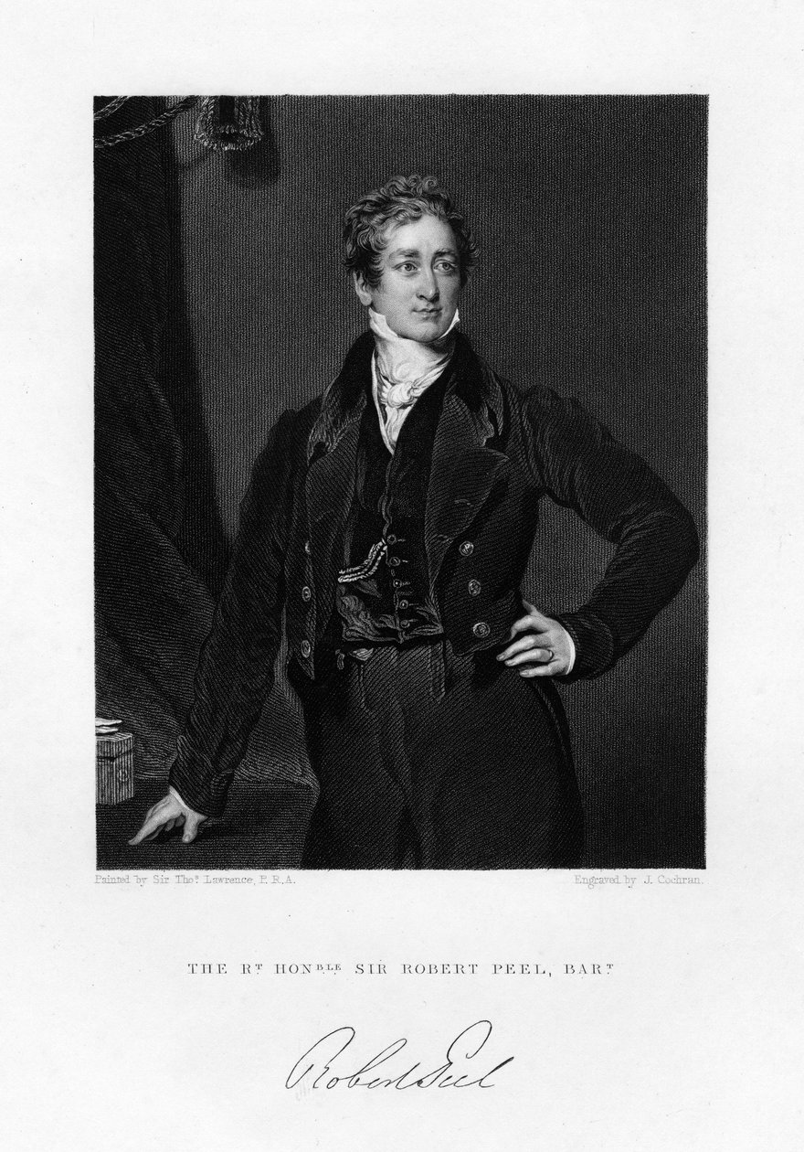 Sir Robert Peel, britský premiér, 19. století. od J. Cochran