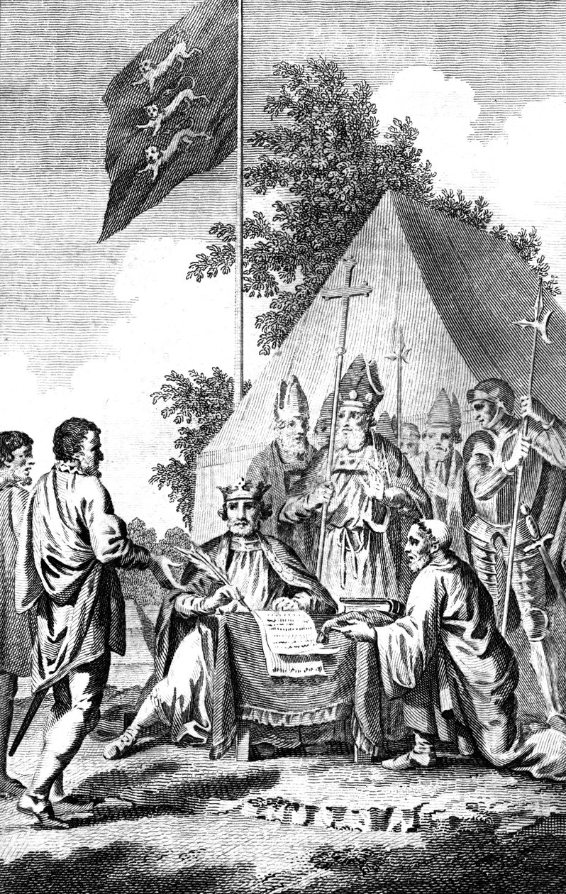 Král Jan podepisuje Magna Carta, 1215 c18. století. od J. Collyer