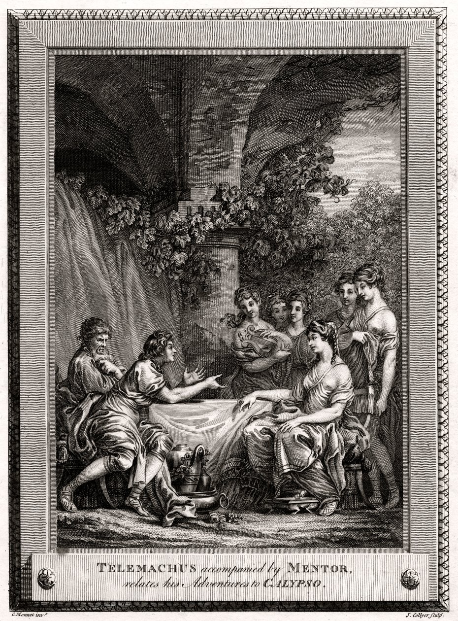 Telemachus doprovázený Mentorem vypráví svá dobrodružství s Calypso, 1774 od J. Collyer