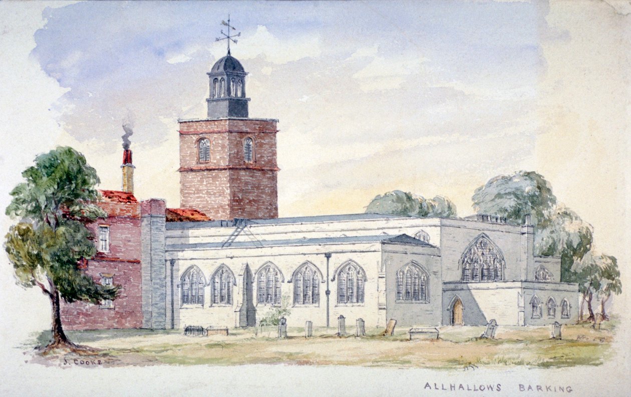 Kostel All Hallows-by-the-Tower, Londýn, c1840 od J Cooke
