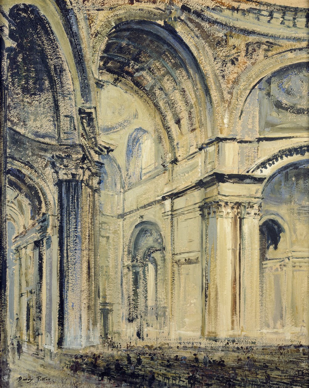 Interiér katedrály svatého Pavla (olej na plátně položeném na palubě) od J. F. Barry Pittar