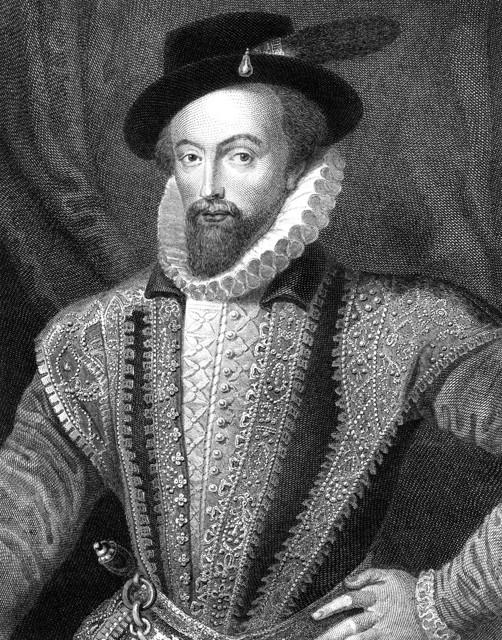 Sir Walter Raleigh, anglický spisovatel, básník, dvořan, dobrodruh a průzkumník, 1821. od J Fitler