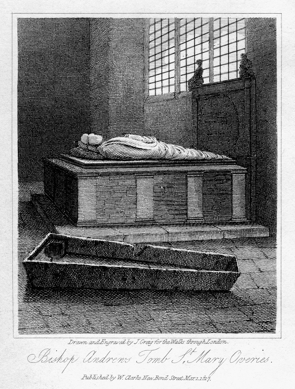 Hrobka biskupa Andrewse, kostel St Mary Overies, Southwark, Londýn, 1817. od J. Greig