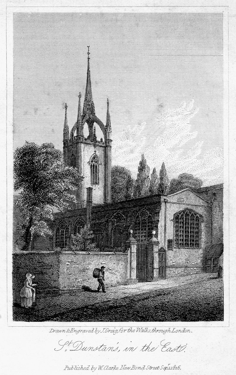 Kostel svatého Dunstana na východě, City of London, 1816. od J. Greig