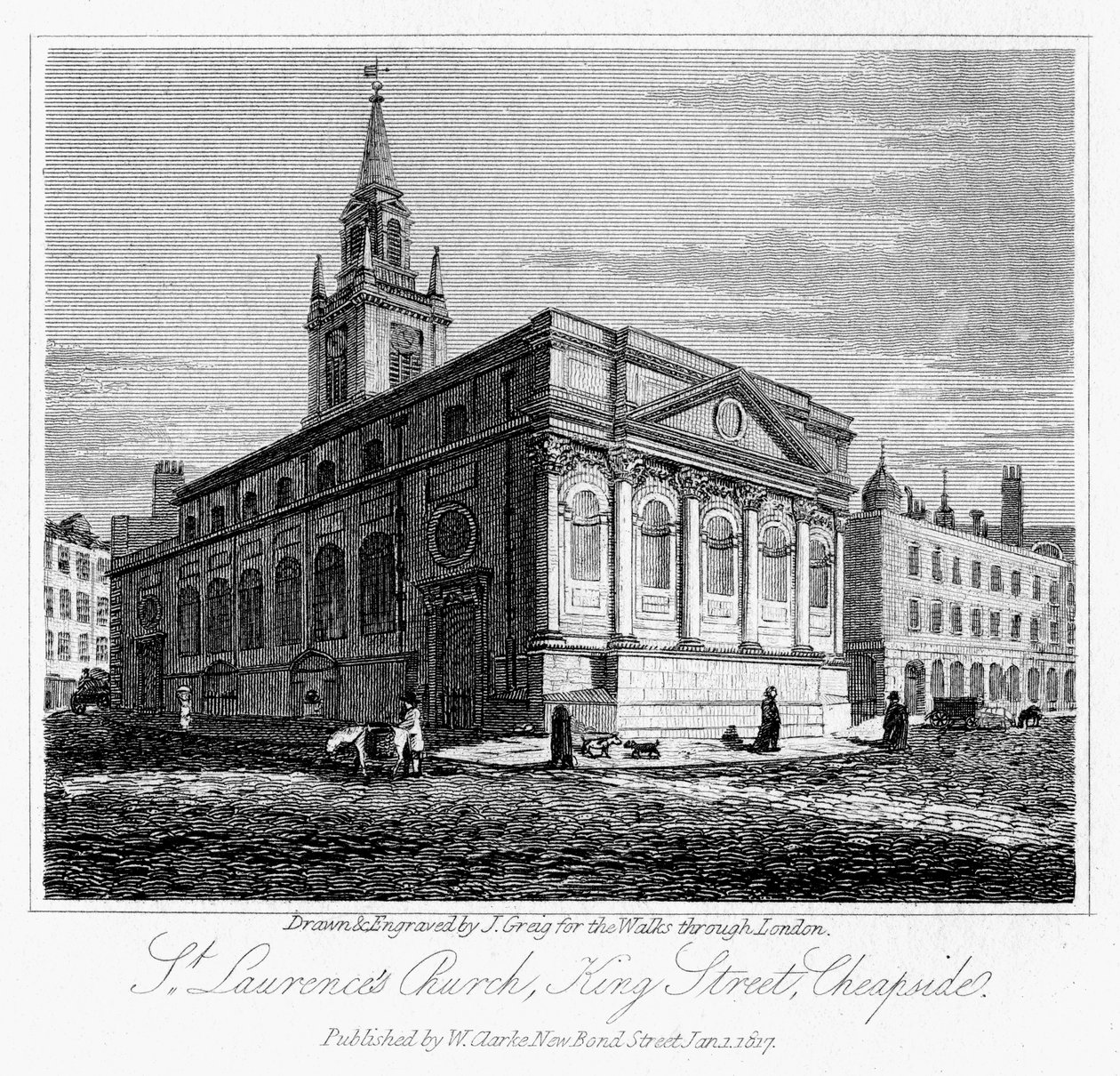 Kostel St Laurences, King Street, Cheapside, City of London, 1817. od J. Greig