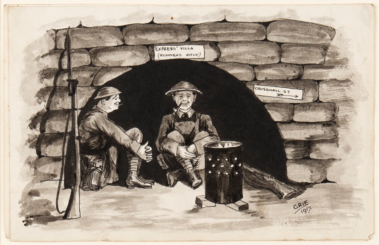 Express Villa (pouze běžci): Teplý kout ve Francii, 1917 (pero, štětec a inkoust na papíře) od J. Griffiths