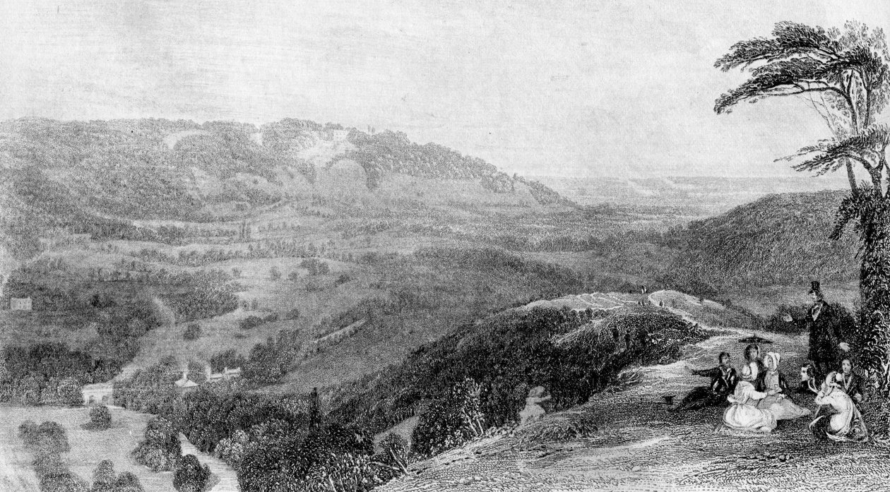 Pohled z Box Hill, při pohledu na Norbury, Surrey, 19. století. od J. H. Kernot