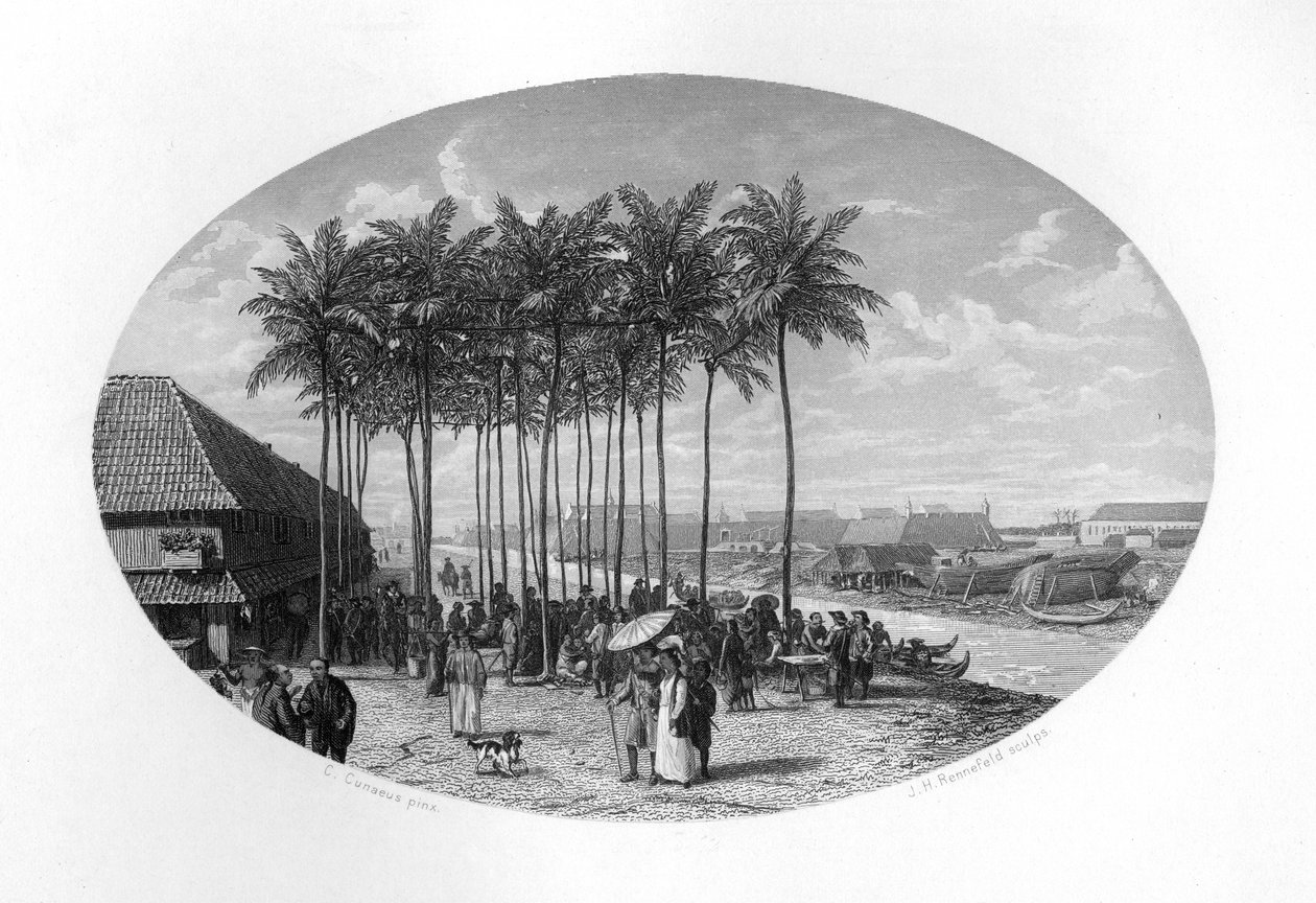 Založení Batavie, Jáva, Nizozemská východní Indie, 1619, c1870. od J. H. Rennefeld