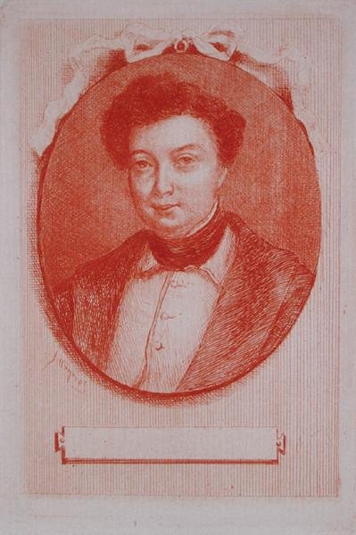 Portrét Alexandra Dumase pere (1803-70) kolem 1830-40 (sangvinik na papíře) od J. Hanriot