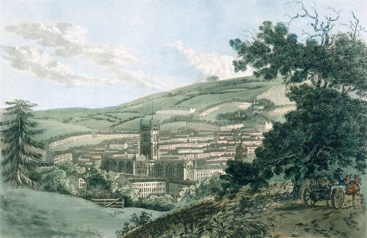 Bath, ze soukromé silnice vedoucí do parku Prior, hospoda. 1793. od J. Hassell