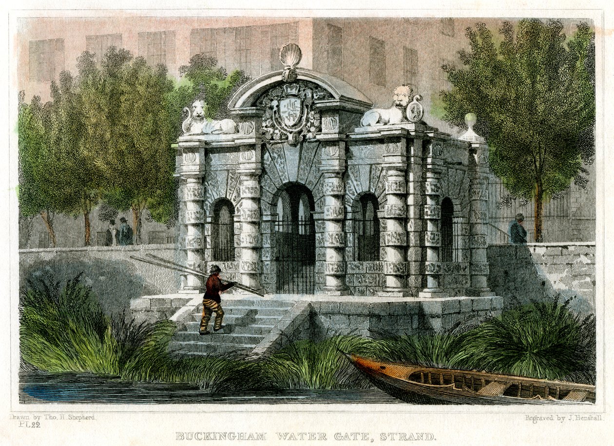 Buckingham Water Gate, Strand, Westminster, Londýn, 1830. od J Henshall