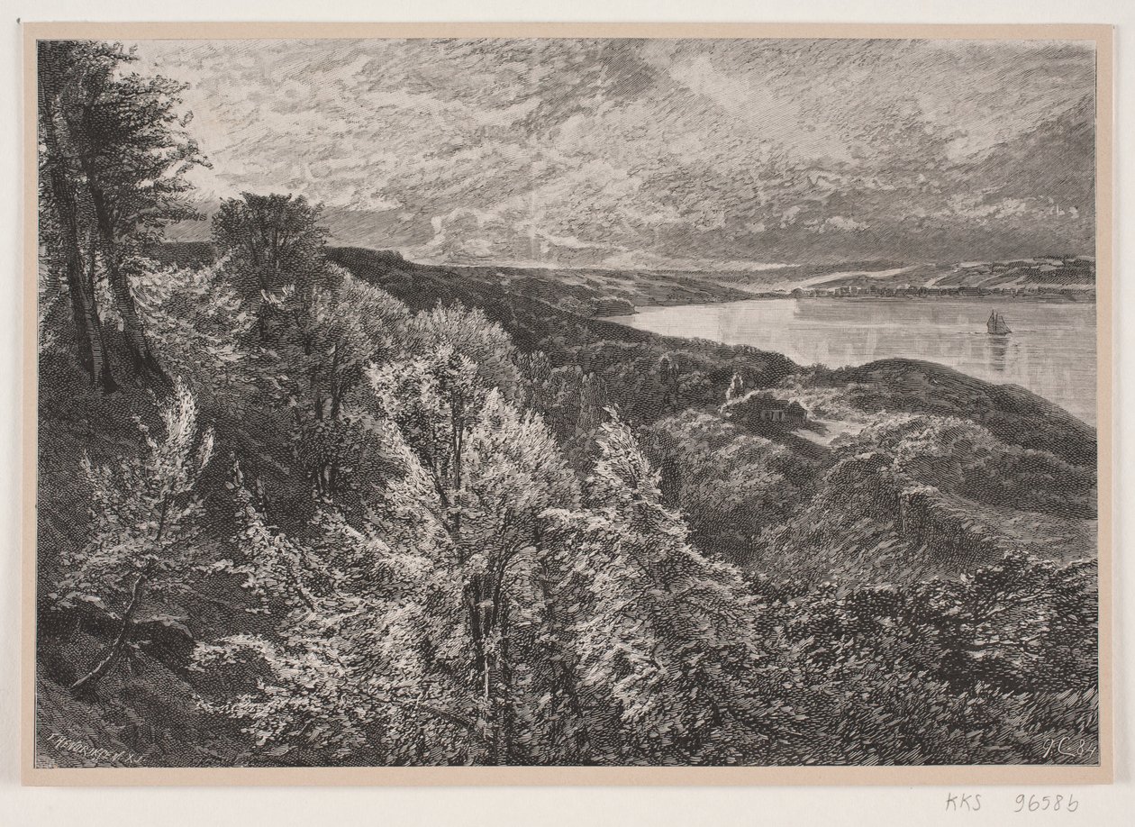 Pohled z Munkebjergu přes fjord Vejle od J. Hildebrand