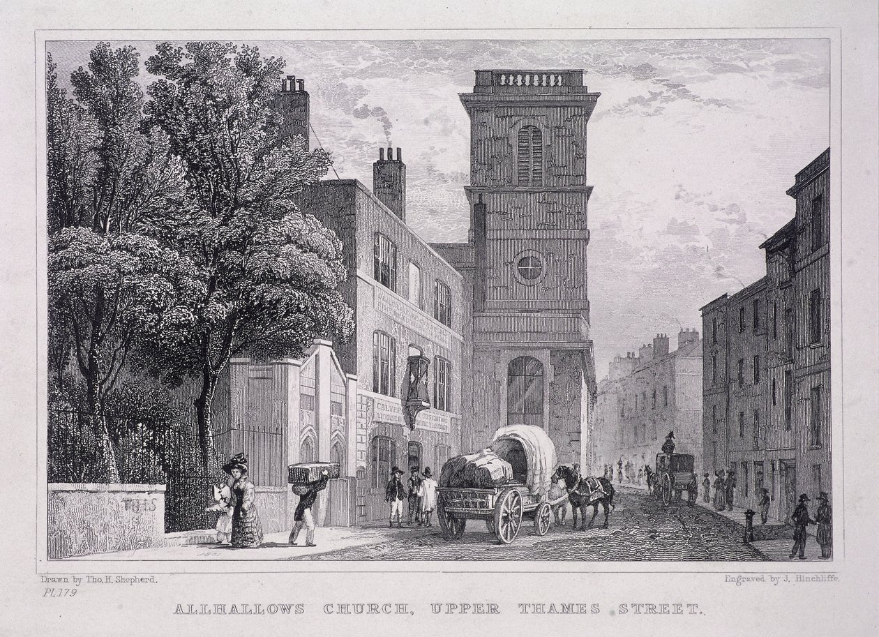 All Hallows the Great, Londýn, c1829 od J Hinchcliff