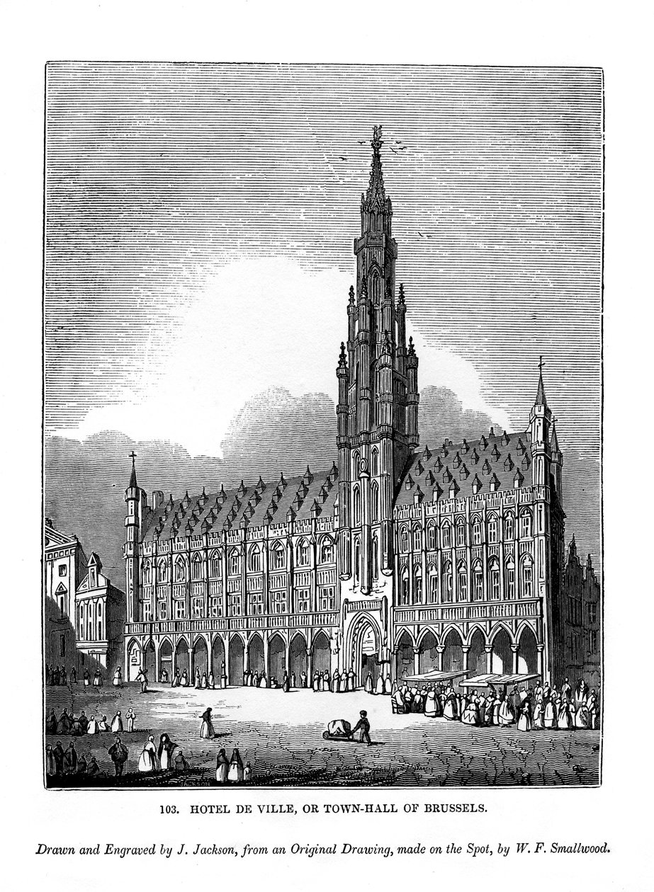 Hotel de Ville nebo radnice v Bruselu, 1843 od J. Jackson