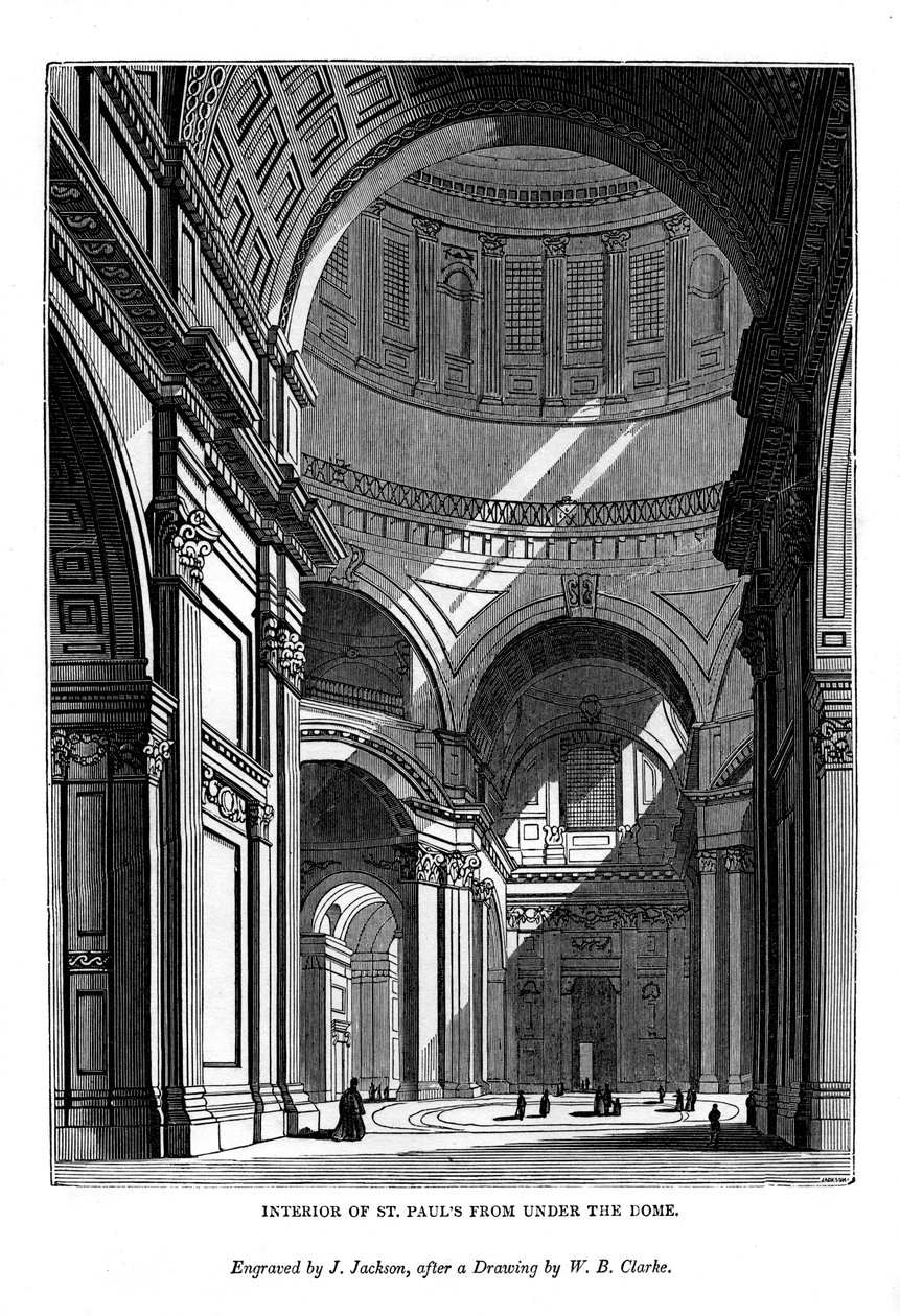 Interiér St Pauls z pod kupolí, 1843 od J. Jackson