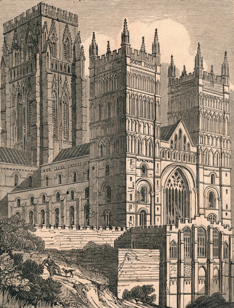 Severozápadní pohled na katedrálu v Durhamu, c1843. od J. Jackson