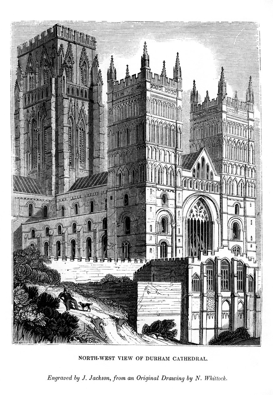 Severozápadní pohled na katedrálu v Durhamu, 1843 od J. Jackson