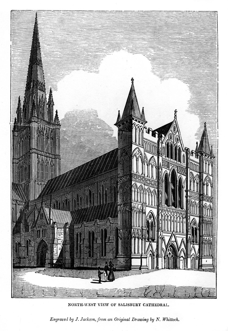 Severozápadní pohled na katedrálu v Salisbury, 1843 od J. Jackson