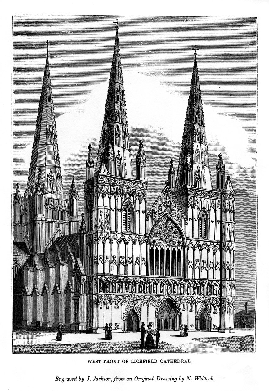 Západní fronta katedrály Lichfield, 1843 od J. Jackson