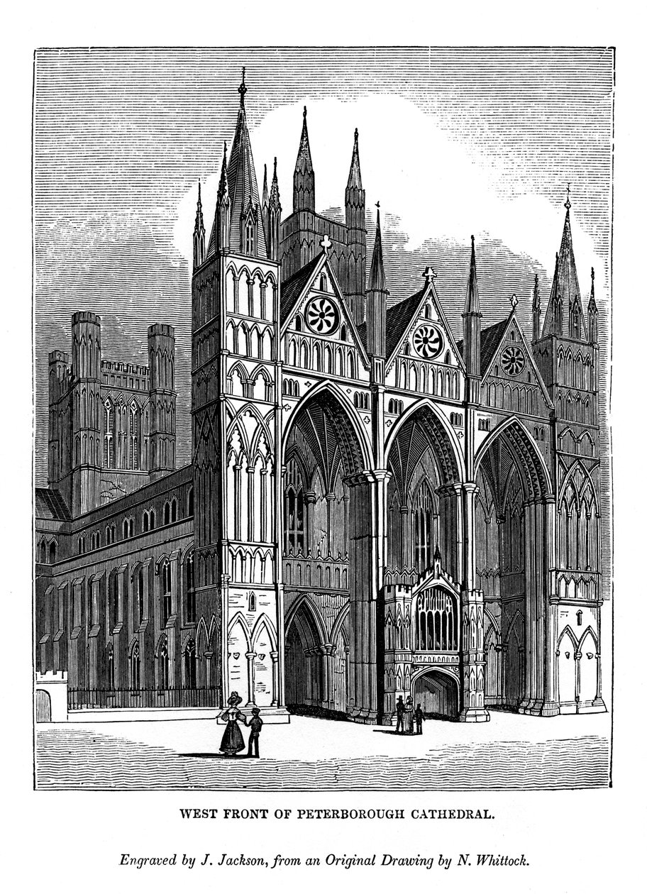 Západní fronta katedrály Peterborough, 1843 od J. Jackson