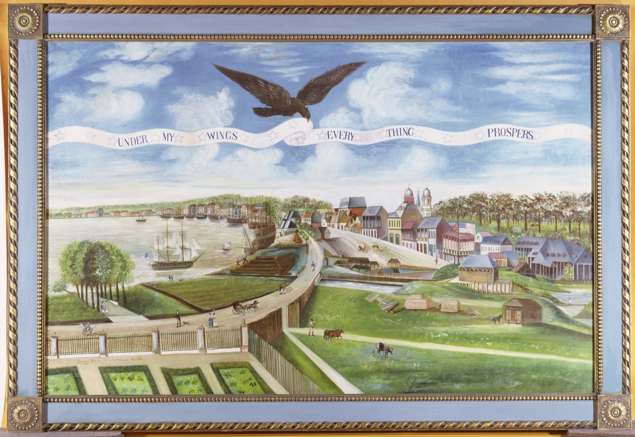 Pohled na New Orleans z plantáže Marigny, 1803 od J. L. Bouquet de Woiseri