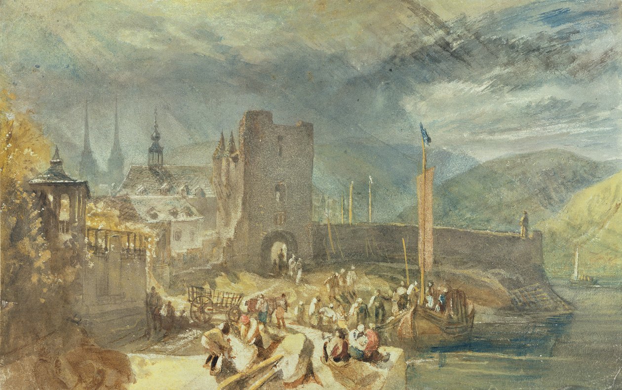 Pohled na Boppard s postavami na břehu řeky od J. M. W. and Wyatt James Turner