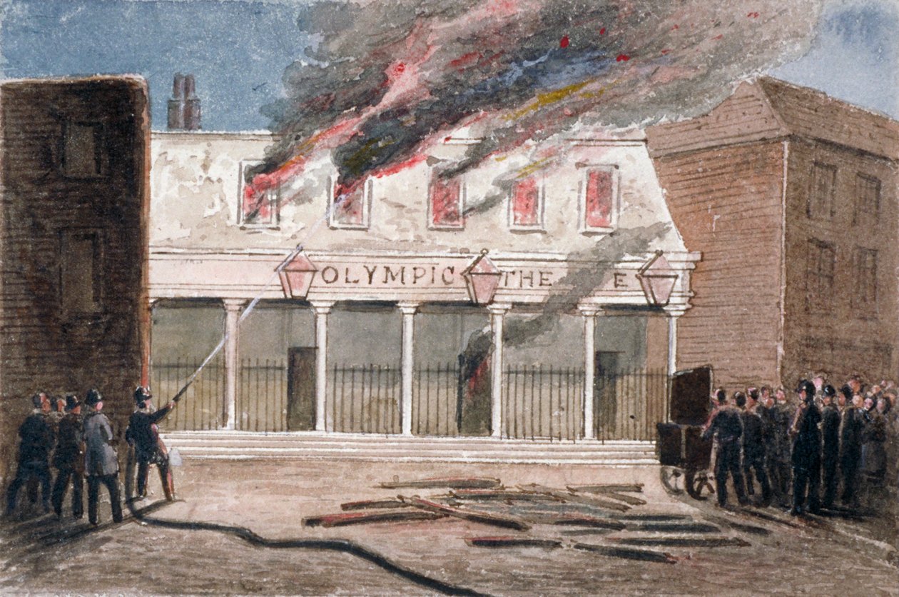 Požár v olympijském divadle, Wych Street, Westminster, Londýn, 1849 od J Maund