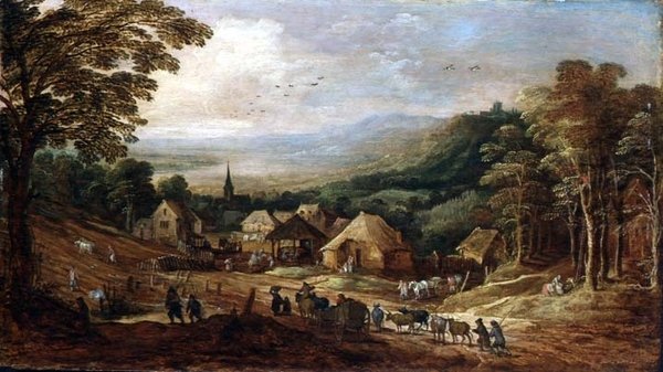 Podzimní krajina s rolníky od J. and Momper J. de Brueghel