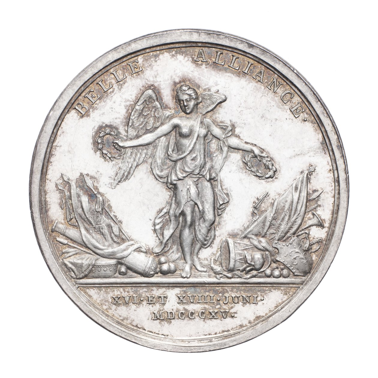 Pamětní medaile vévody z Wellingtonu a polního maršála von Blüchera 1815, kolem roku 1815 (stříbrná) od J. N. Lang