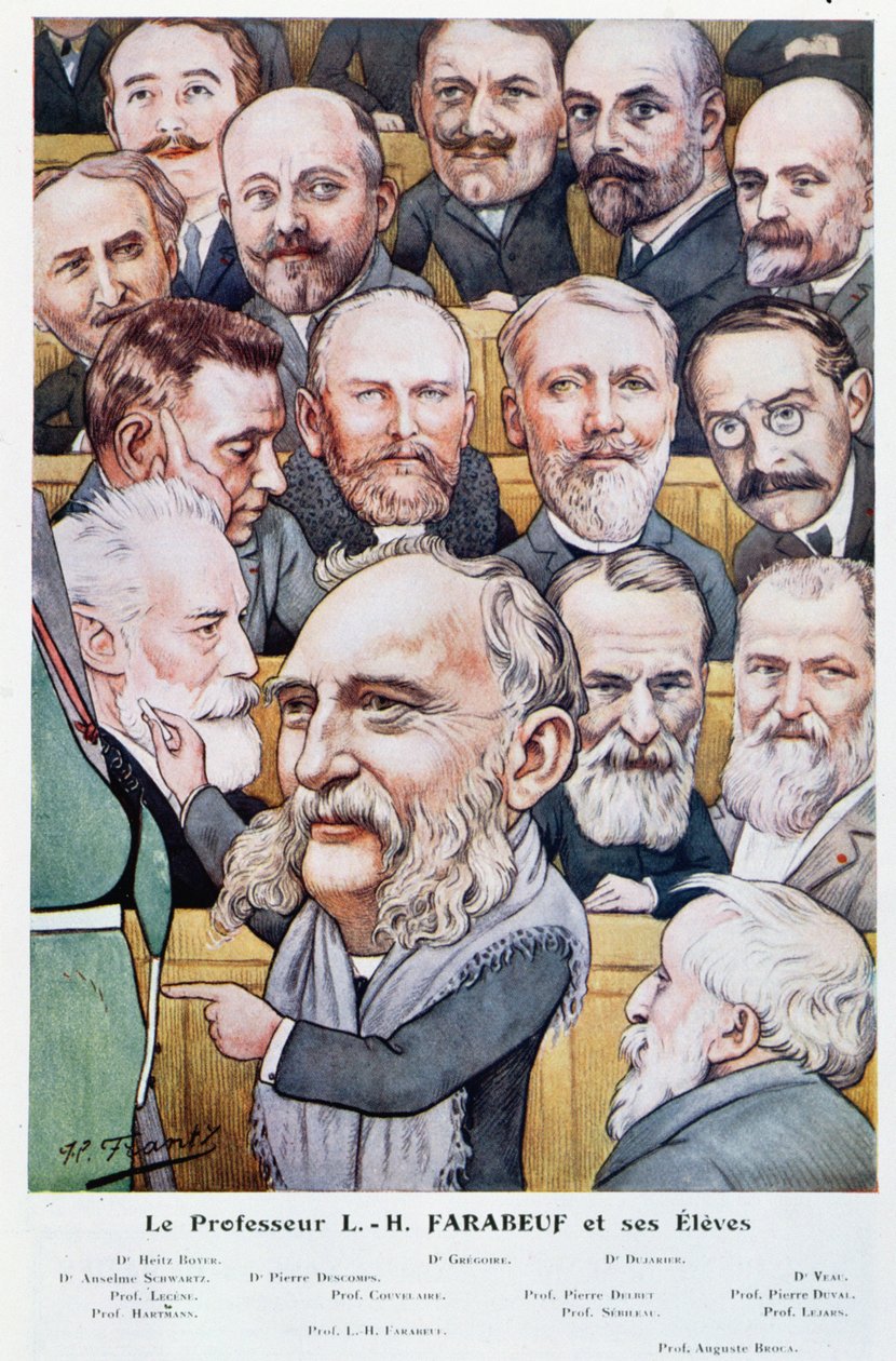 Profesor Luis Hubert Farabeuf (1841-1910) a jeho studenti z Chanteclair, kolem roku 1910 od J P. Frantz