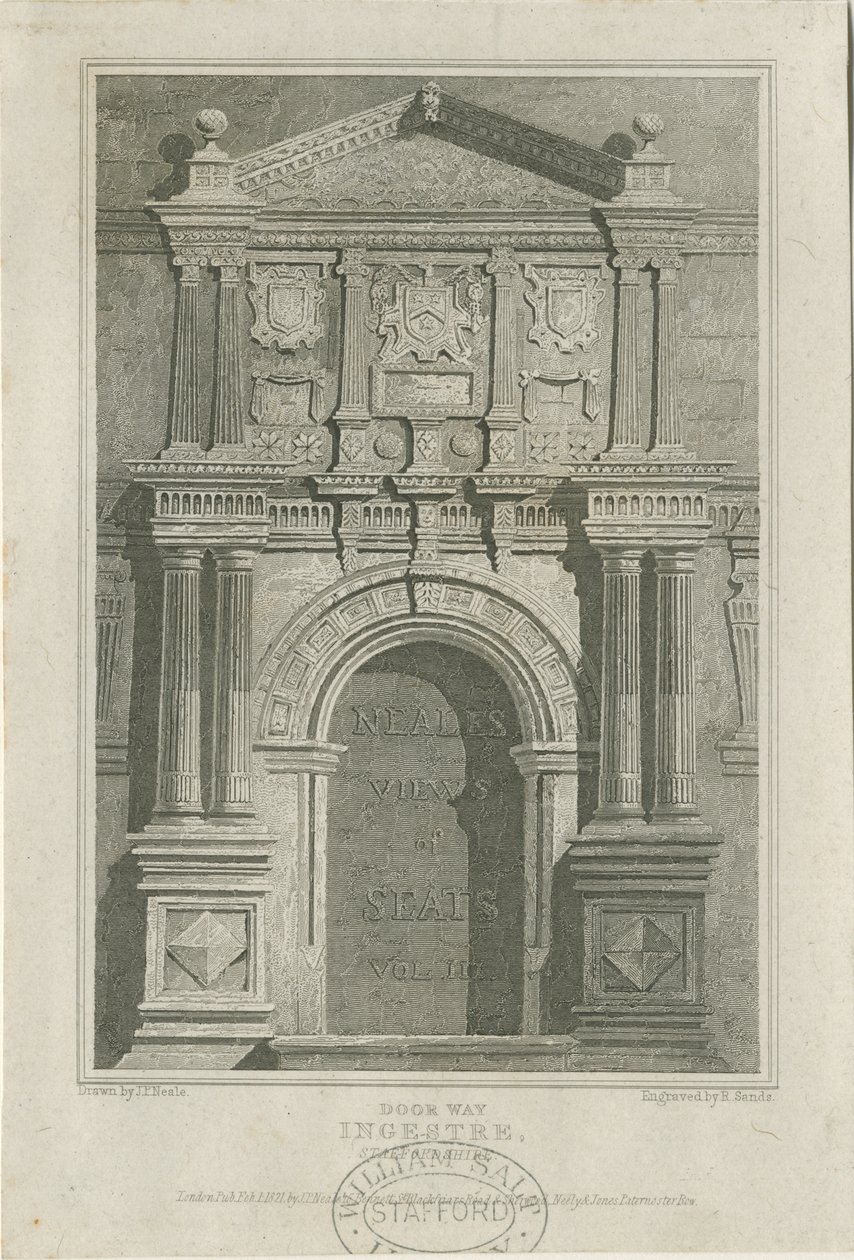 Ingestre Hall - Doorway: rytina, nd [c 1821] (tisk) od John Preston Neale