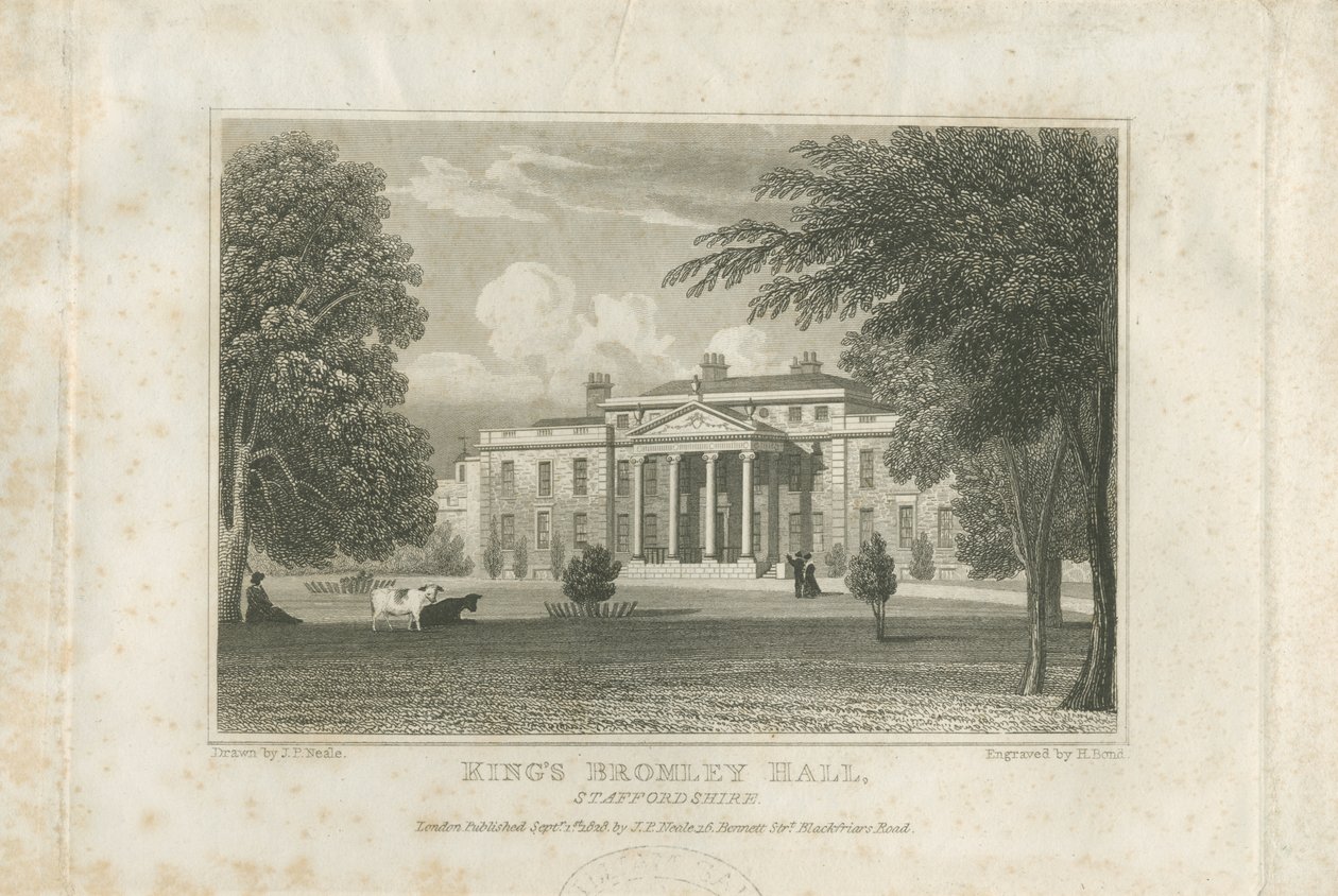Kings Bromley Hall: rytina, nd [c 1828] (tisk) od John Preston Neale