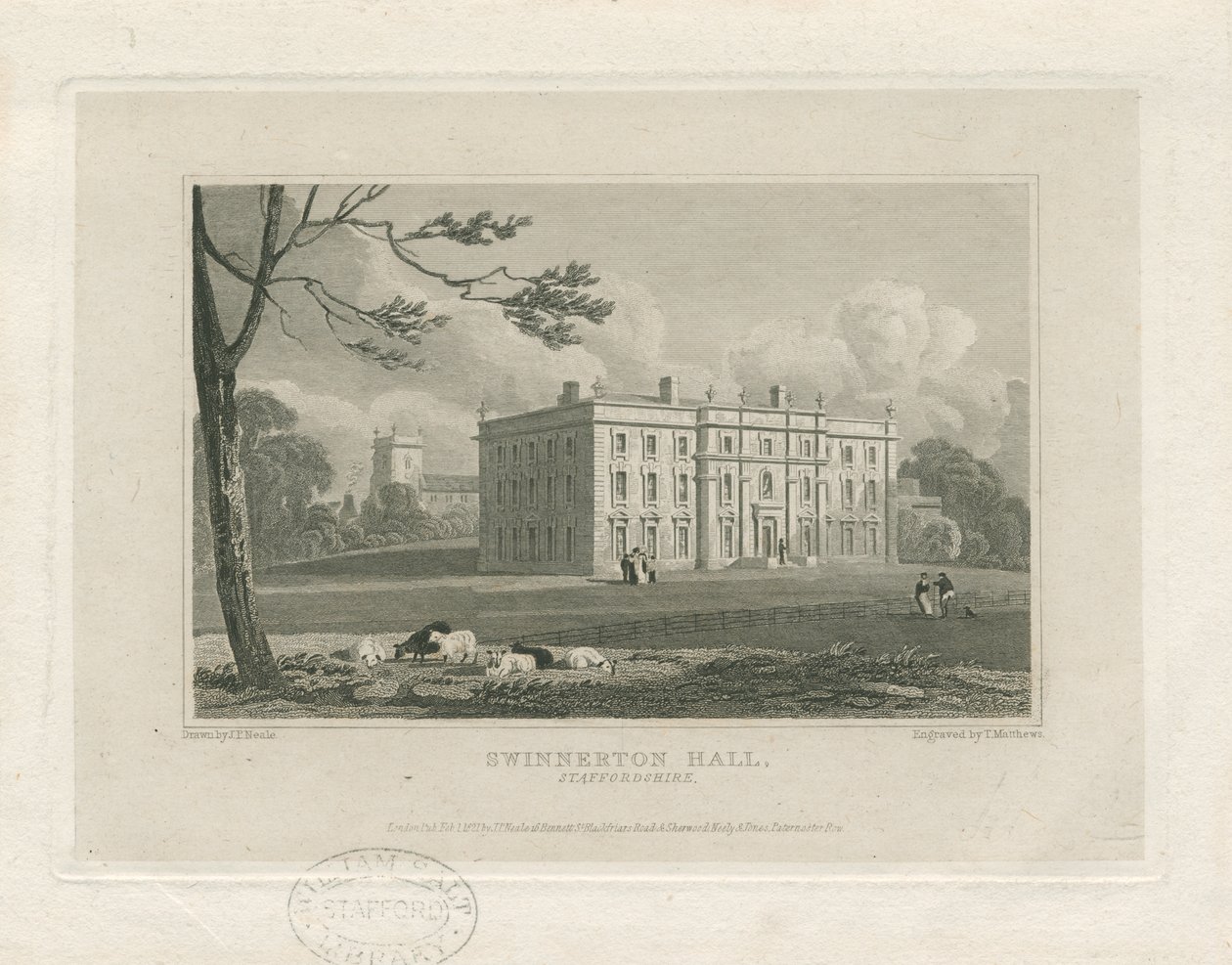 Swynnerton Hall: rytina, nd [c 1821] (tisk) od John Preston Neale