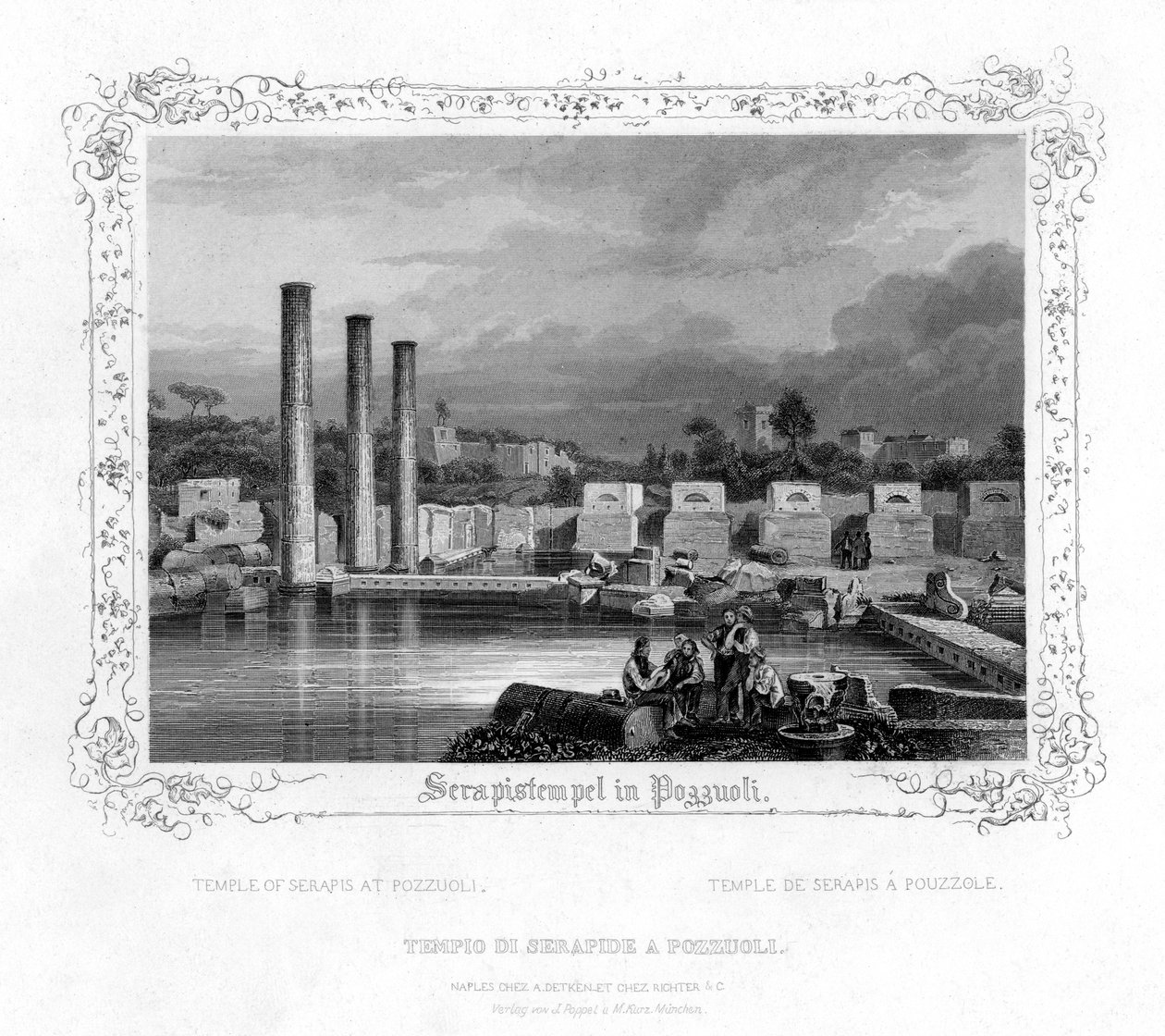 Chrám Serapis v Pozzuoli, Itálie, 19. století od J. Poppel