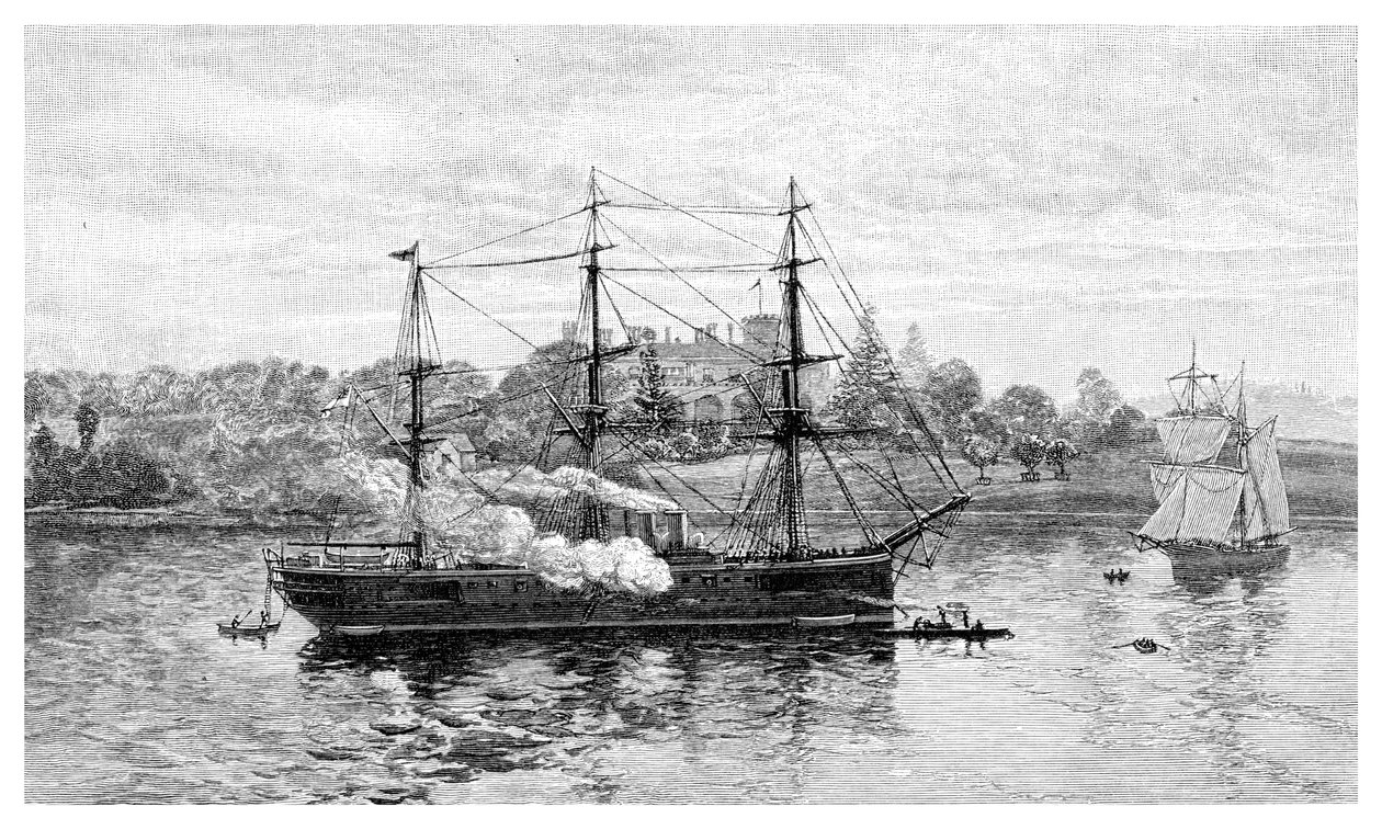 Government House a HMS Nelson, Sydney, New South Wales, Austrálie, 1886. od J. R. Ashton