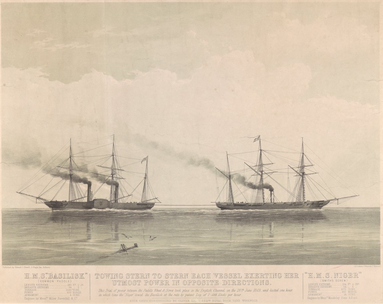 HMS "Basilisk" a HMS "Niger" 20. června 1849, asi 1849 (litografie) od J. R. Jobbins