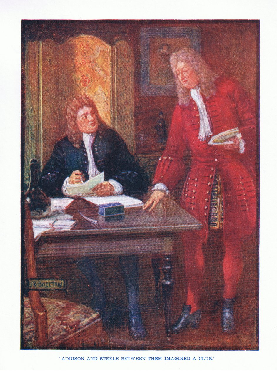 Addison a Steele si mezi nimi představili klub z anglické literatury pub. od T C & EC Jack, kolem roku 1920 od J. R. Skelton