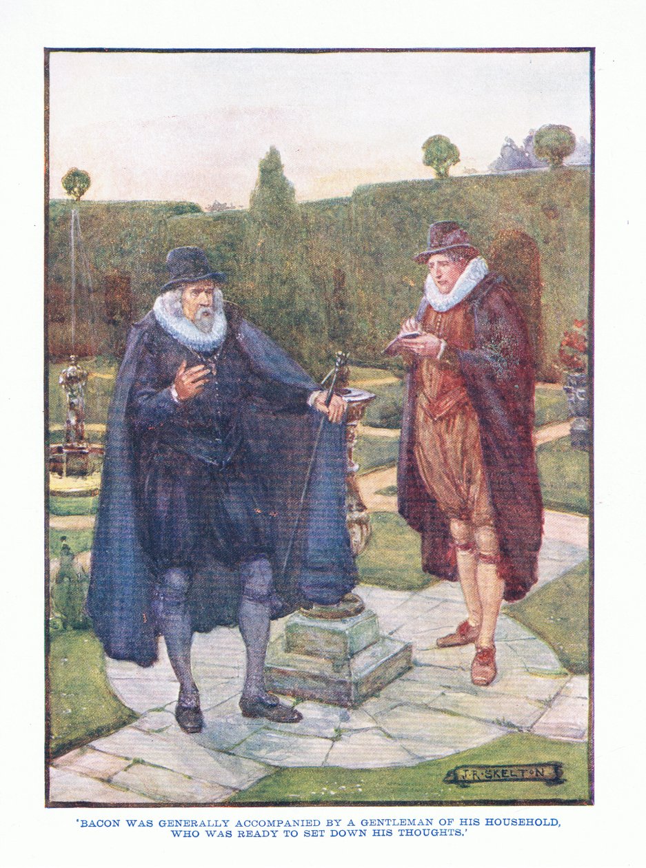 Bacon byl obvykle doprovázen gentlemanem z jeho domácnosti, z English Literature pub. od T C & EC Jack, kolem roku 1920 od J. R. Skelton