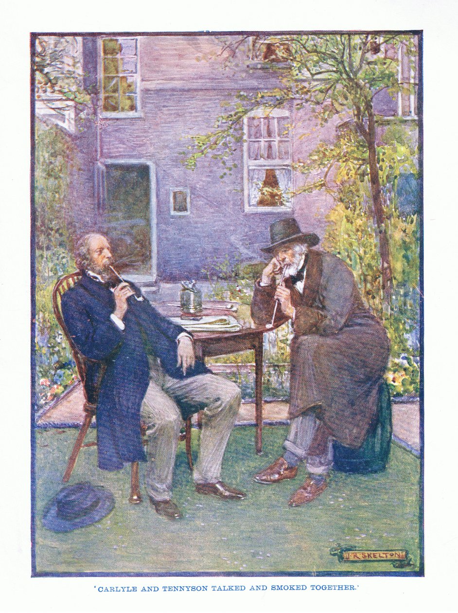 Carlyle a Tennyson spolu mluvili a kouřili, z English Literature pub. od T C & EC Jack, kolem roku 1920 od J. R. Skelton