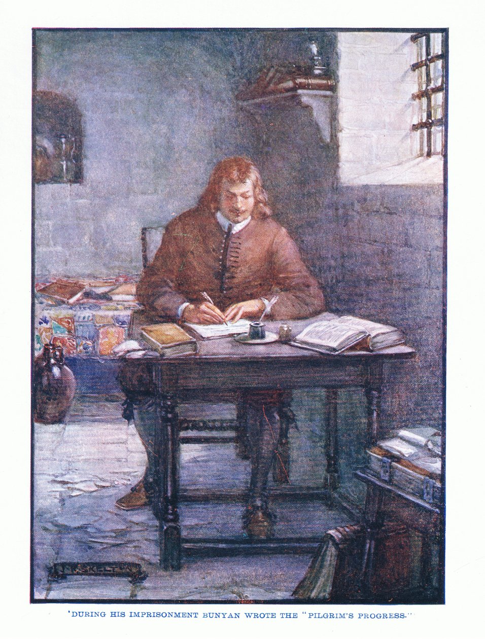 Během svého uvěznění Bunyan napsal The Pilgrims Progress z anglické literatury pub. od T C & EC Jack, kolem roku 1920 od J. R. Skelton